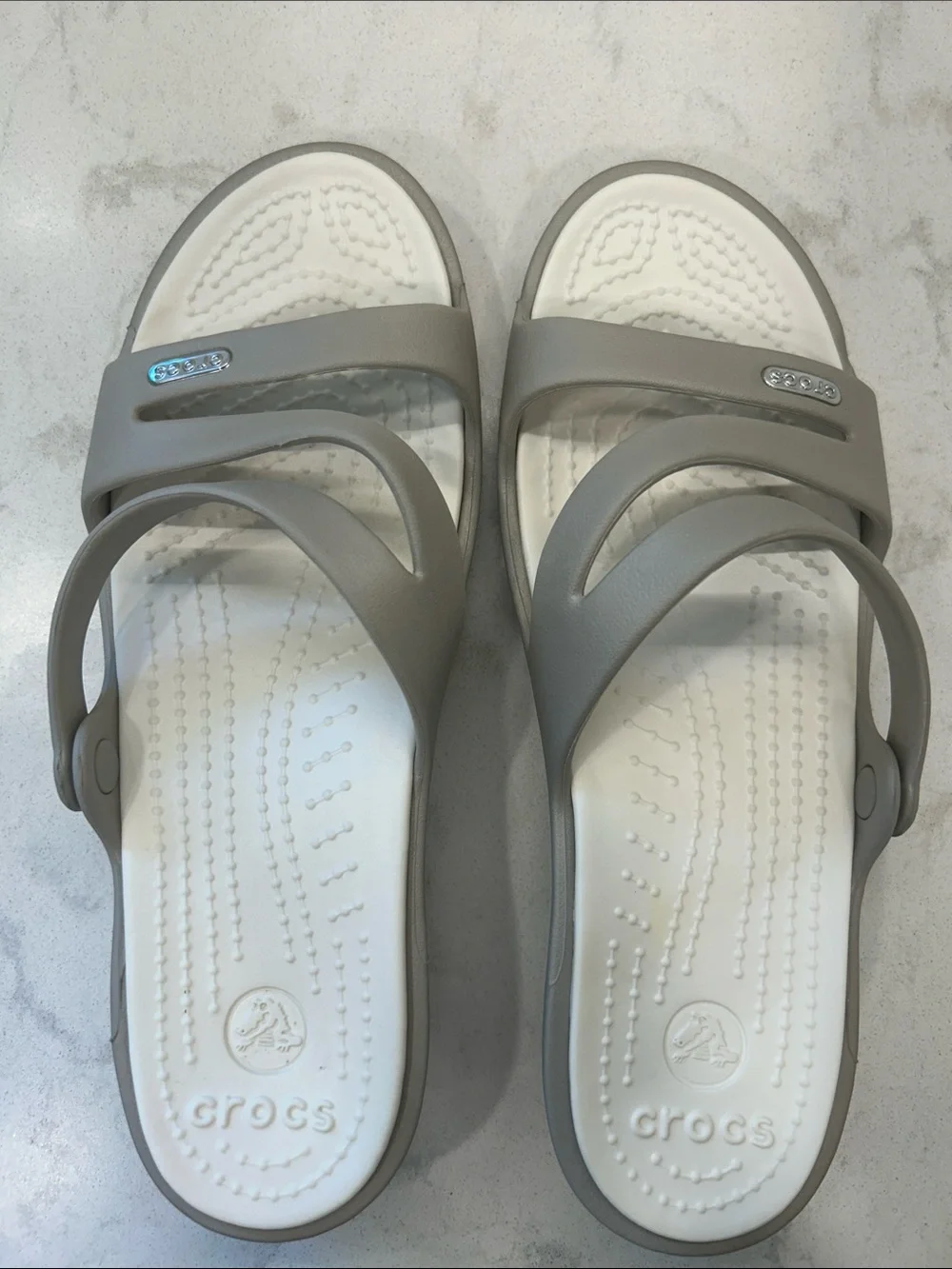 Crocs Patricia Wedge Sandals Grey / White Womens 7